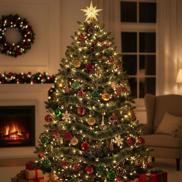 تزیین درخت کریسمس با ریسه سوزنی